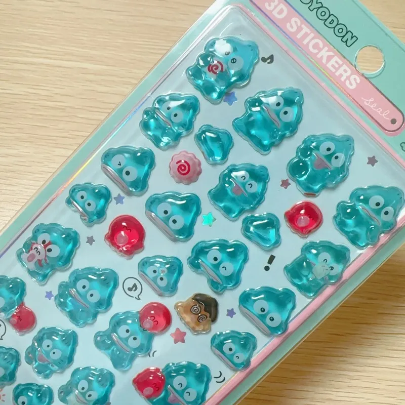 & 귀여운 헬로키티 쿠로미 시나모롤 3D 산리오 스티커 투명 젤리 크리스탈 장식 스티커 전화 케이스 DIY 어린이 장난감