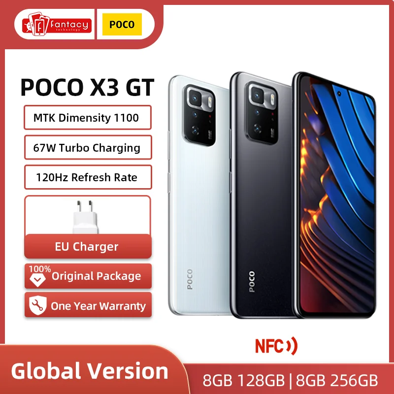 POCO X3 GT 5G NFC Smartphone Global Version MTK 1100 67W 6.6'' 120Hz 5000mAh 64MP Triple Camera 67W Turbo Charging