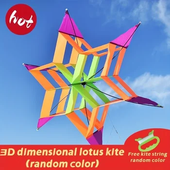 Colorful 3D Lotus Flower Kite for Kids Adults Easy to Fly Flower Kites with Flying Line Outdoor Toy for Picnic Beach Park Travel