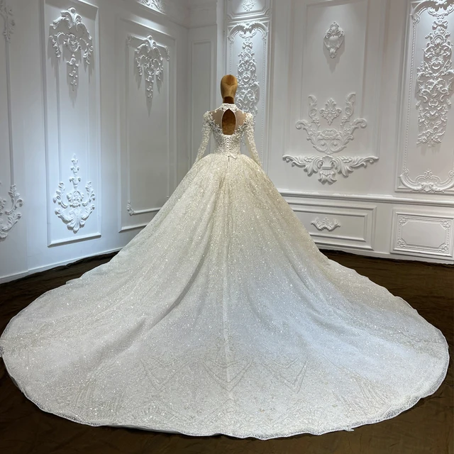 Jancember Luxury International Romantic Wedding Dress Ball Gown Full Sleeves Chapel Train Beading Backless vestidos novias boda 2