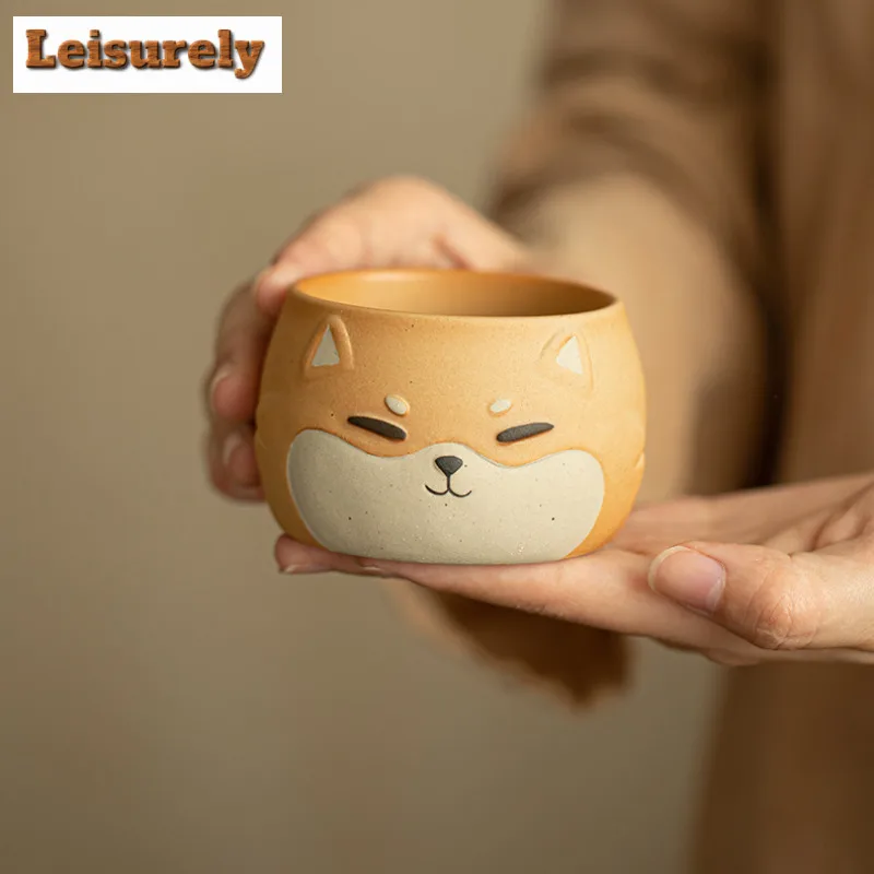 130ML Cartoon Hand Drawn Shiba Inu Teacup Zen Tea Bowl Water Jug Fragrance Cup Chazhan Cute Dog Master Cups Coffee Mugs Teaware