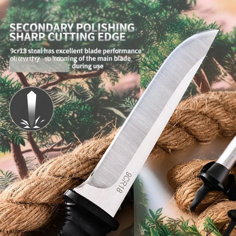 Meat Cleaver 5Cr15Mov Stainless Steel Meat Cleaver Sharp Boning Knife Fishing Accessories Knife with Holster Multifunction Vegetable Peeler