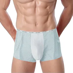 Ice Silk Boxers Shorts Seamless Men’S Underwear Breathable Mesh Underpants Transparent U Convex Pouch Pantys No Trace Cuecas