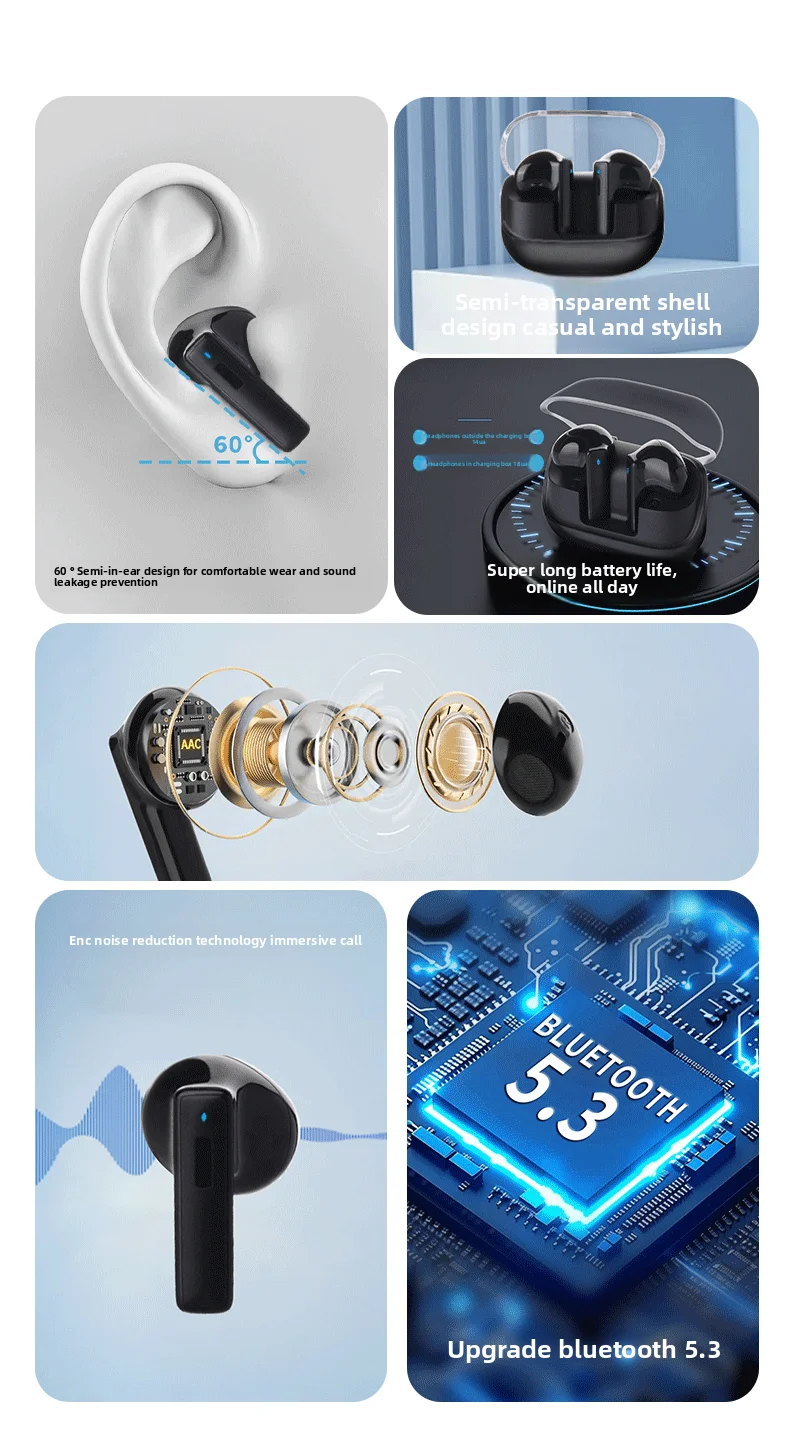 Bluetooth Earphones Wireless Noise Reduction Long-Wear Painless In-Ear Wireless