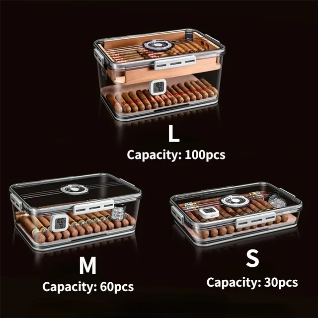 Large Capacity Cigar Humidor Transparent Seal Cigar Storage Box Cedar Wood Shelf Hygrometer Cigar Case Holder Smoking Accessory - Image 6