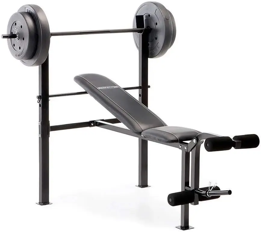 

Competitor Standard Workout Bench with 80 lbs Vinyl-Coated Weight Set Combo, Perfect Gym Equipment For , Weight Lifting, Alloy-S