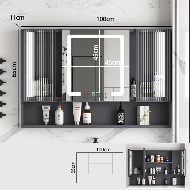 Modern Bathroom Mirror Cabinets with Light Luxury Home Furniture Separate Bathroom Wall-mounted Smart Defog Storage Cabinet