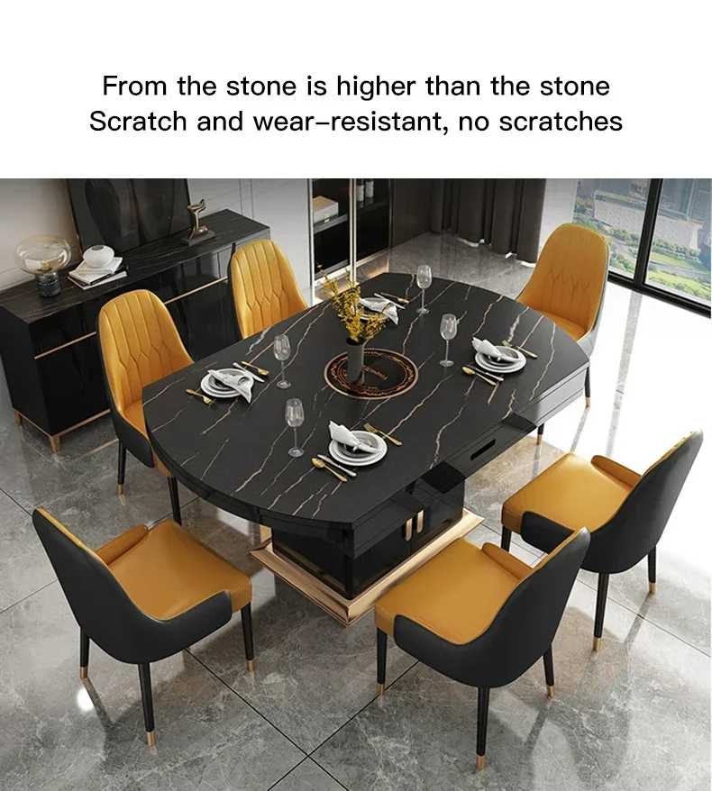 Practical Black And White Rock Plate Long Dinner Table For Small Living Room Home Furniture Set 6 Chairs Loft Inside