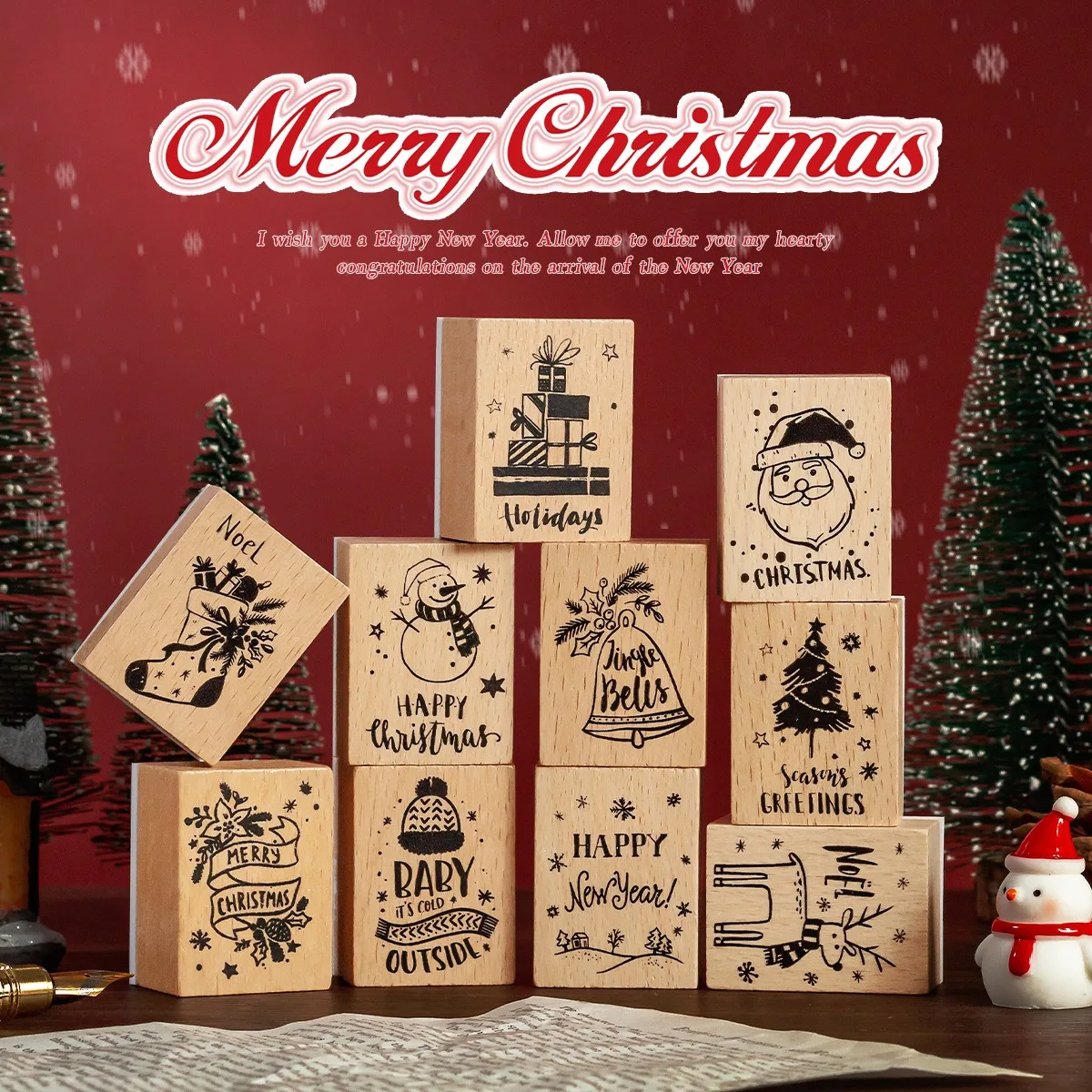 Christmas Wood Stamps Set DIY Seal Stamping for Scrapbooking Card Making Journaling Hobby DIY Decorative Craft Supplies