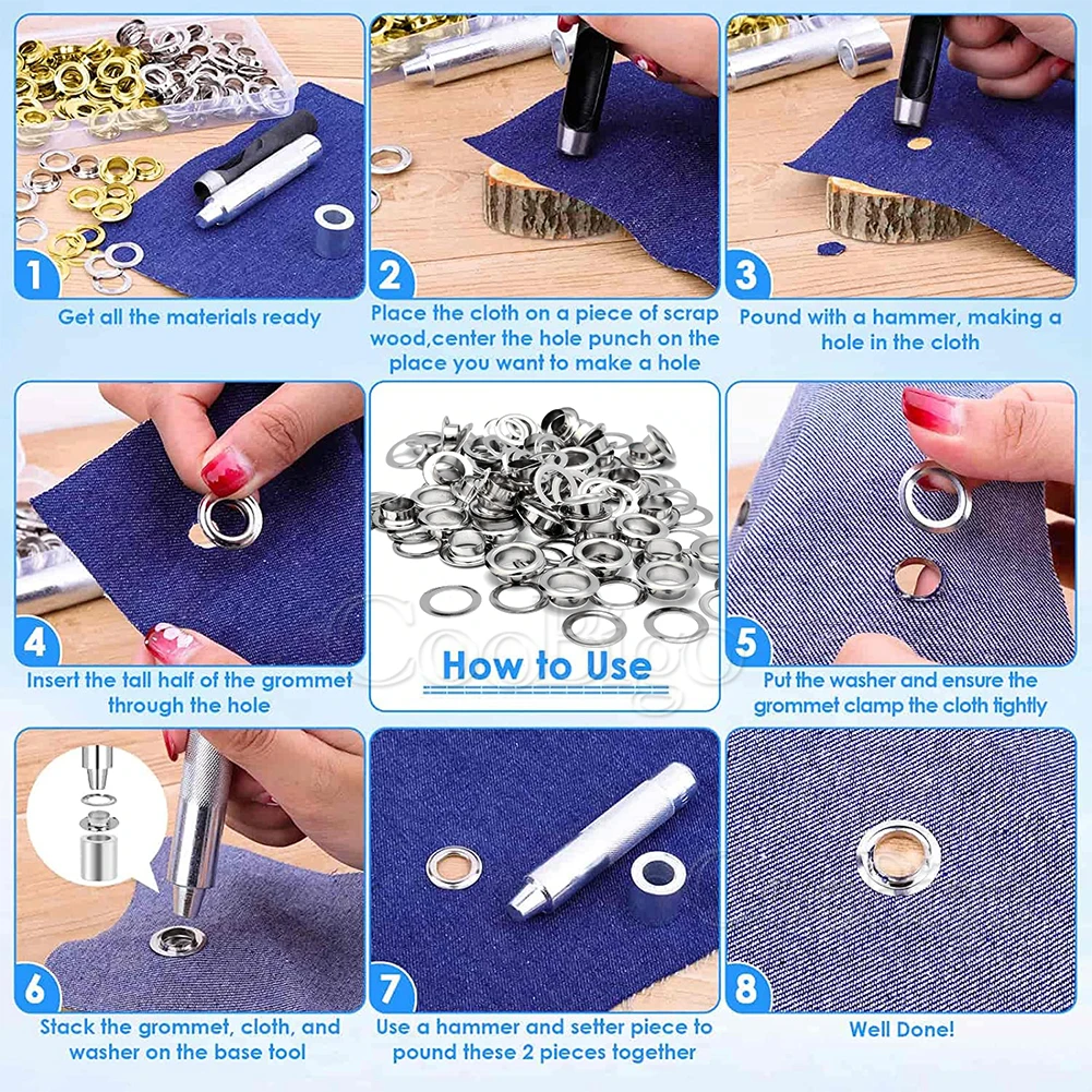 Deluxe Metal Grommet Tool Kit for DIY Leather and Fabric Crafts (100 Pieces, Black)