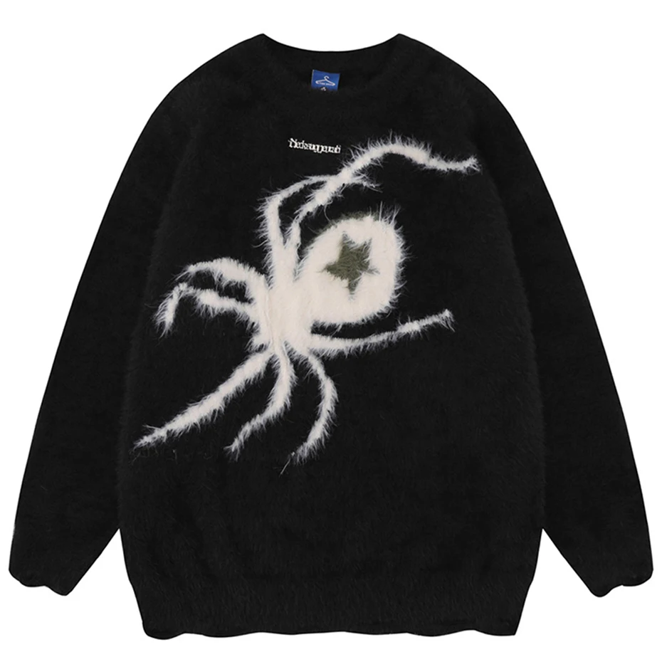 

Star Spider Sweater Goth Punk Harajuku Hip Hop Streetwear Sweaters Men 2023 Fall Winter Oversized Knitted Jumper Pullover Black