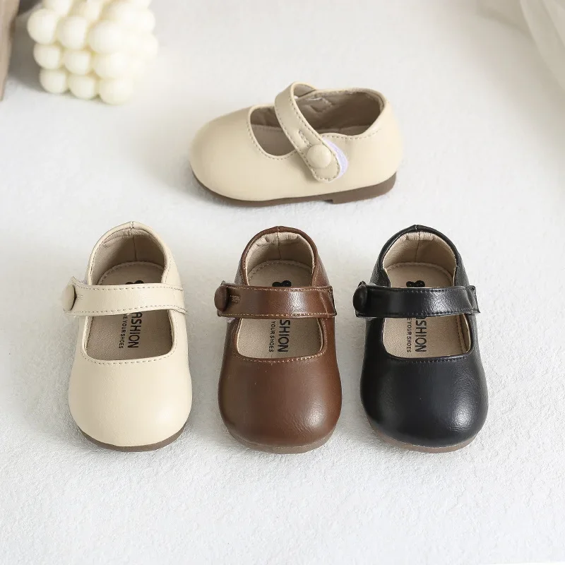 Baby Girls Leather Shoes Hook-loop Comfy Kids Classic Spring Autumn Solid Color British Style Party Wedding Girls Dress Shoes – Detail 8