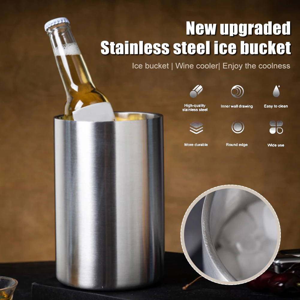 Stainless Steel Ice Bucket 1.6L Large Capacity Drinks Chilling Bucket Wine/Drinking/Beer Cooler Ice Bucket For Home Bar Party