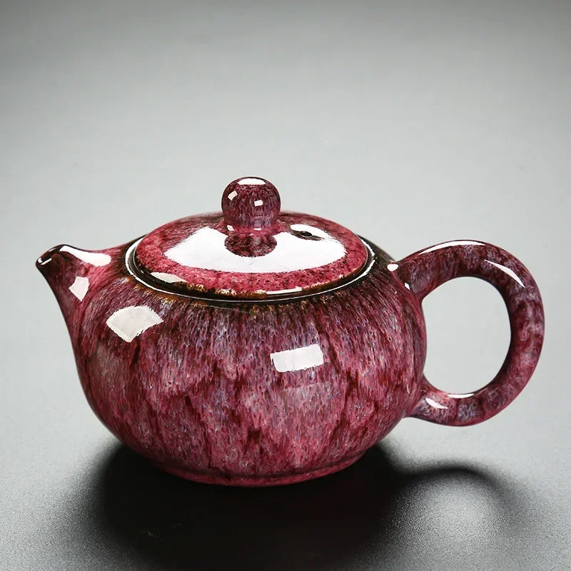 Creative Kiln-built Tea Pot Ceramic Household Kung Fu Tea Set Small Teapot Tianmu Glaze Single Retro Household Supplies, 1Pc