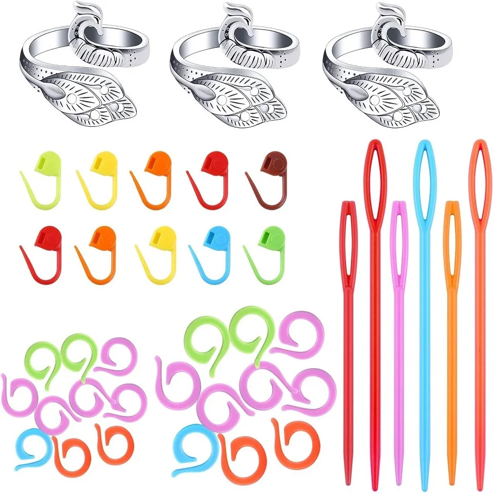 BUDDUR Crochet Knitting Tools Kit With Large Eye Plastic Sewing Needles And Crochet Rings For Beginners DIY Fabric Weaving Craft
