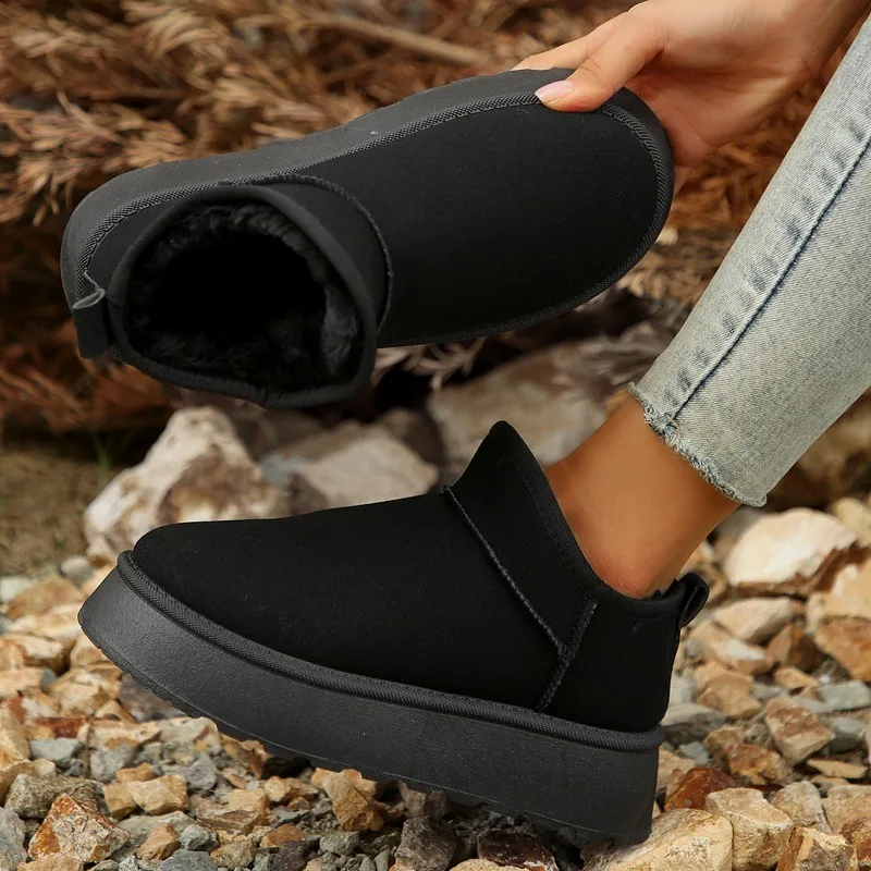 

Flat Bottom Winter 2023 Women's Snow Boots Suede Plush Warm Casual Shoes New Thick Gothic Fashion Chelsea Women's Boots