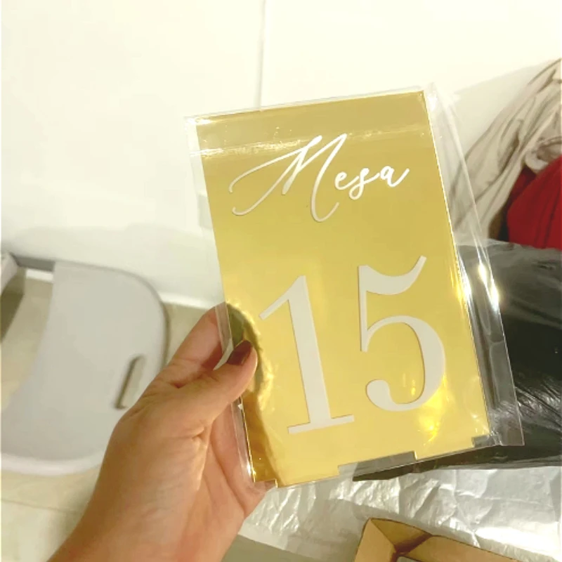 Elegant Gold Mirror Table Number Signs - Modern Wedding & Reception Decor