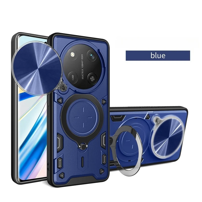 Enhanced Armor Shockproof Case with Slide Camera Lens Protection and Magnetic Holder Ring