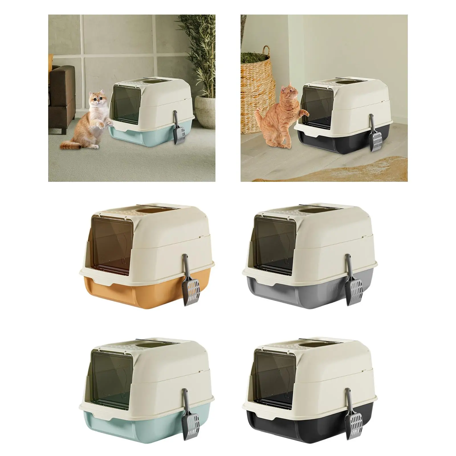 Cat Litter Box with Lid Front Entry Top Exit Fully Enclosed Hooded Large Cat Potty Cat Toilet Kitty Litter Pan for Growing Cats