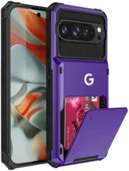 Durable 2 - in - 1 Armor Card Holder Hard Case with Hidden Flip Slot, Shockproof Back Cover - Google Pixel 10ProXL (PURPLE)