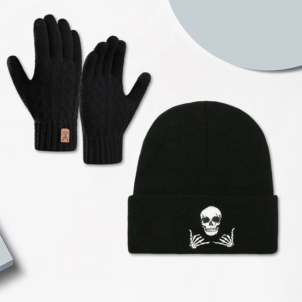 2-Piece Men's Winter Hat And Gloves Fashionable Knitted Hat Cycling Outdoor Set
