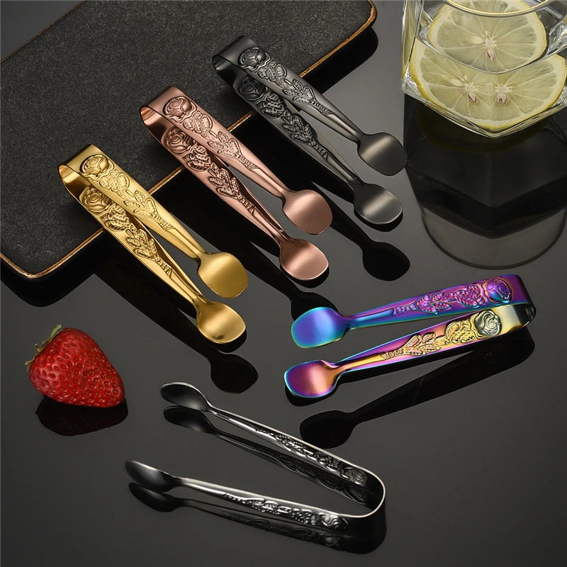 Food Tongs Stainless Steel Bar Ice Cube Clips BBQ Grill Clamp