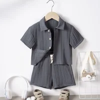 Summer Boys Casual Clothing Set Lapel Short Sleeve Shirt + Elastic Waist Shorts 2 Pcs Set Boys’ Fashion Suit
