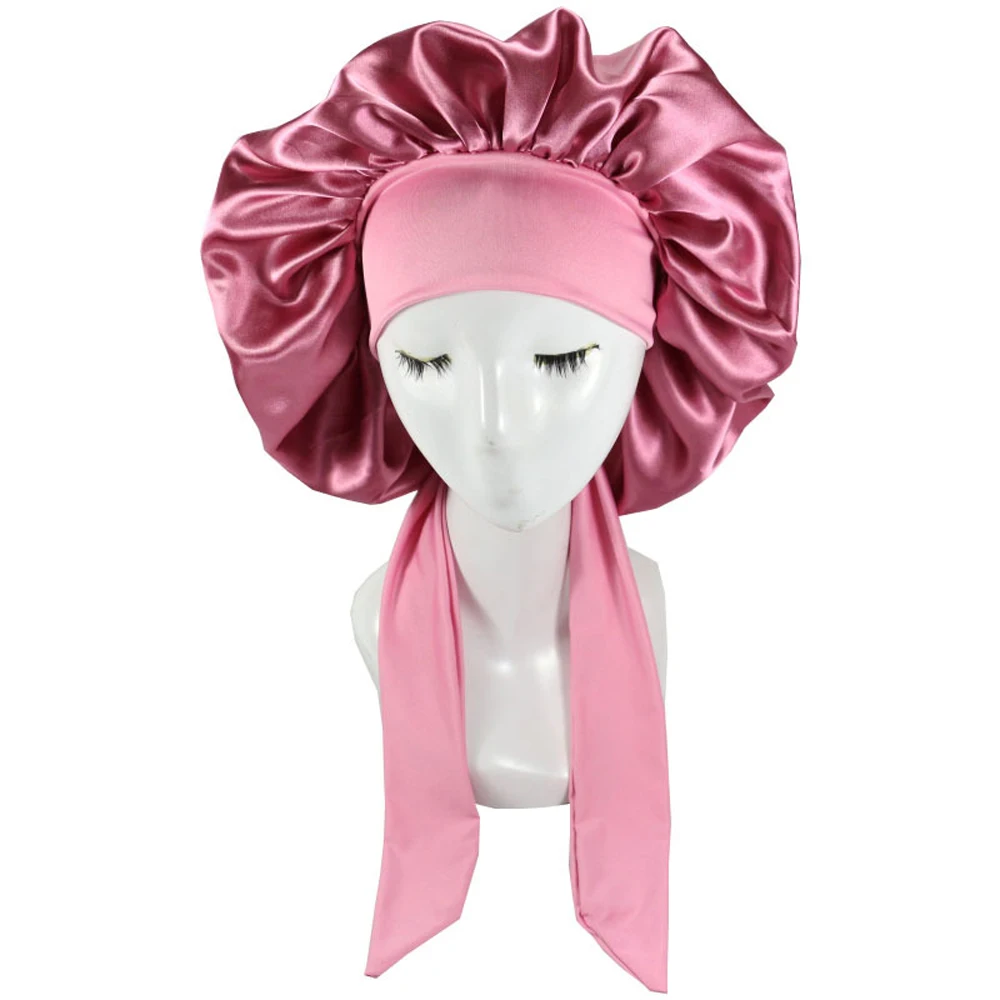 Satin Sleep Cap for Women - Adjustable Silk Haircare Night Hat