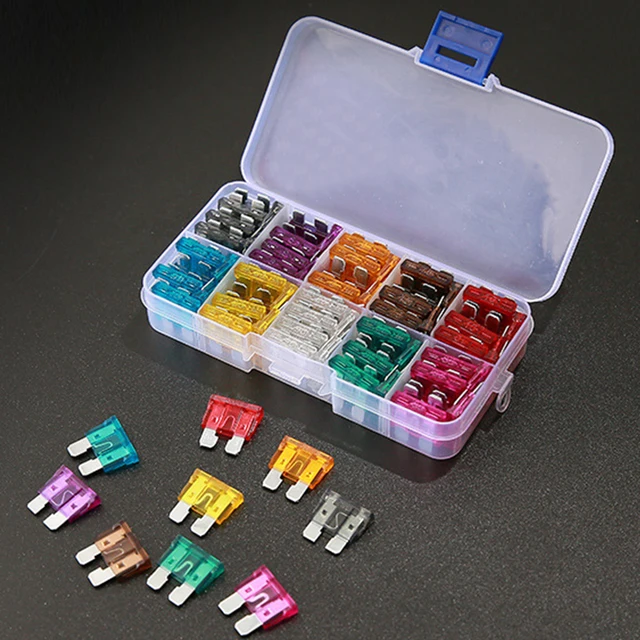 100/50Pcs Profile Small Size Blade Type Car Fuse Assortment Set Auto Car Truck 2.5/3/5/7.5/10/15/20/25/30/35A Fuse with Box Clip 2