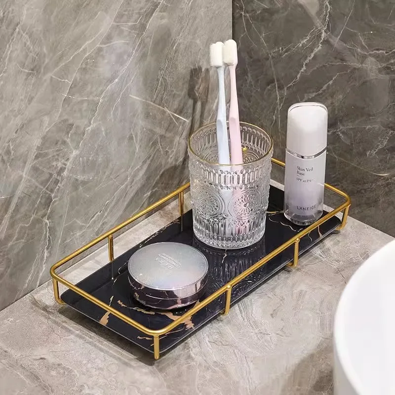 Metal Marbled Glass Tray Decorative Storage Rack Desktop Organizer Cosmetic Shelf Display Stand Bathroom Storage Shelves makeup organizer bathroom shelf rack bathroom storage rack storage tray countertop storage rack