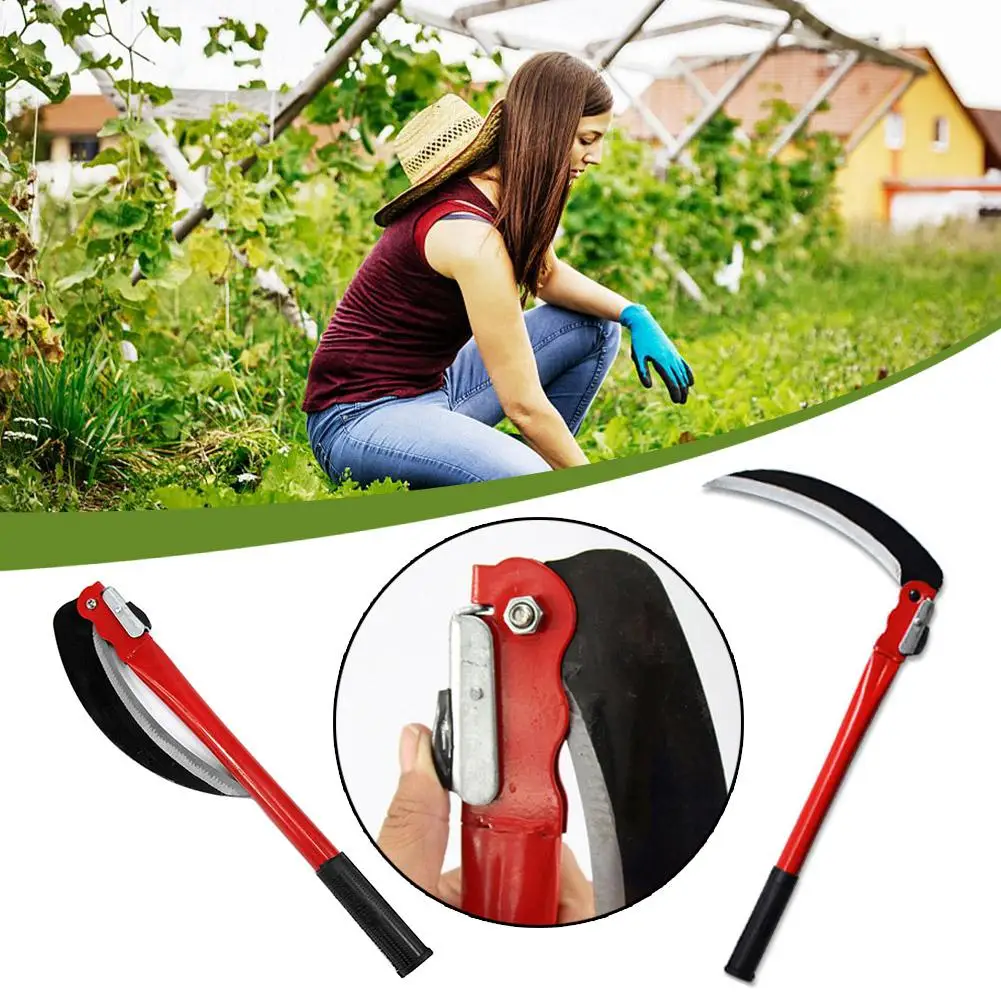 Agricultural Long Handle Folding Sickle Cutting Wheat Lawn Weeding Mower Garden Sickle Gardening Scythe Knife Farm Grass To U8K4