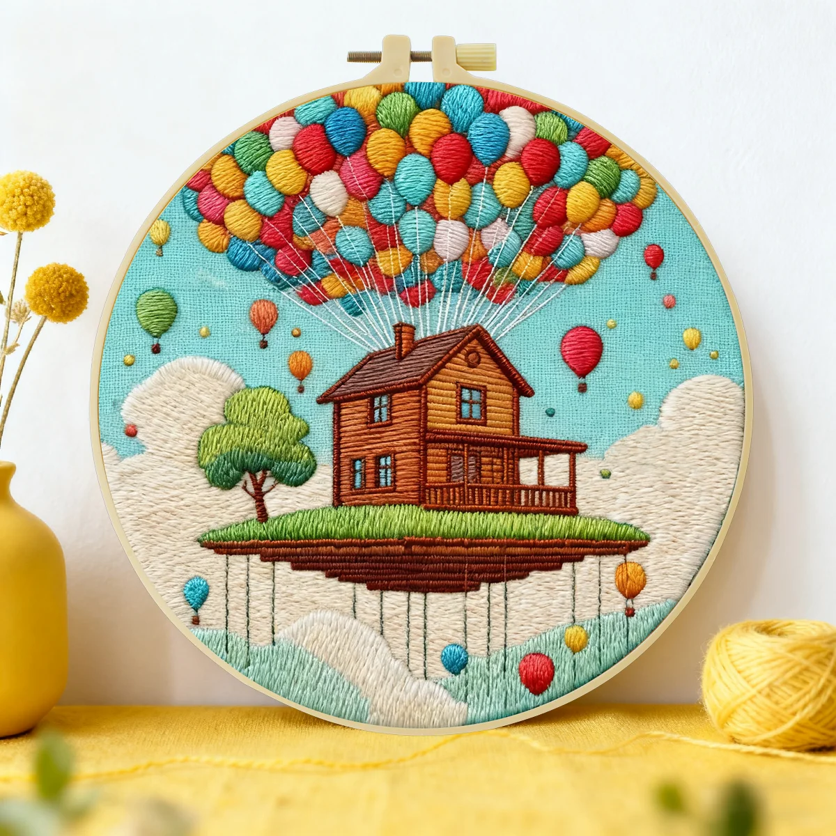 1 Stück 20X20CM/15X15CM 7,87/6,3 Zoll Ballonhaus Stickerei Starter-Kit DIY-Kit DIY-Stickerei-Set Handarbeiten Heimdekoration