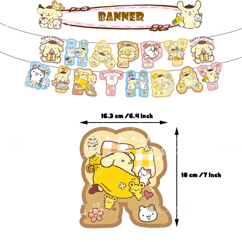 Pompom Purin Theme Inflatable Balloon Set Sanrio Birthday Party Decoration Pompom Purin Birthday Cake Flag Sanrio Inflatable Set
