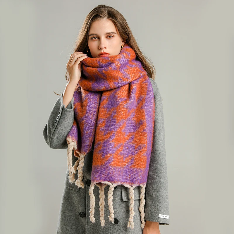 

New Houndstooth Cashmere Scarf Women Thick Long Winter Warm Pashmina Scarves with Tassel Blanket Bufanda Echarpe 2022