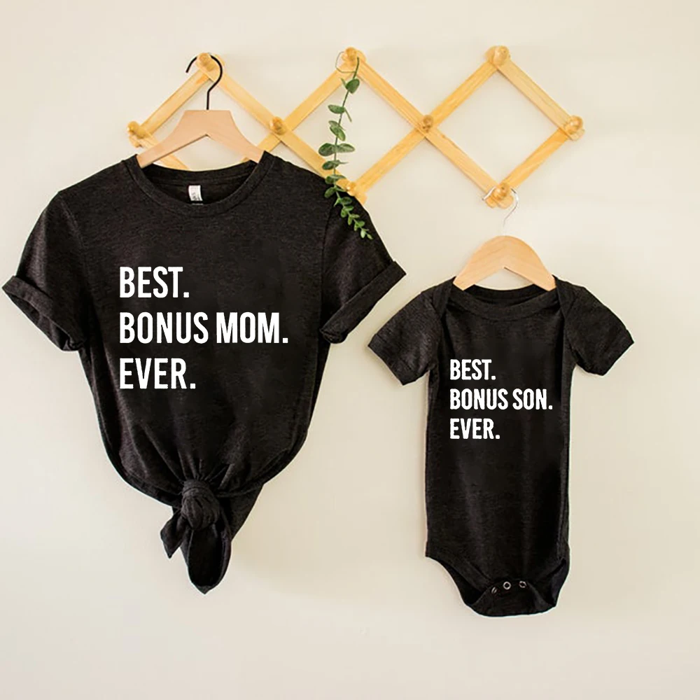 

Bonus Mom Gift Best Bonus Mom Shirt Bonus Son Tee Bonus Daughter Top Family Matching T-shirt Mama and Baby Matching Shirts