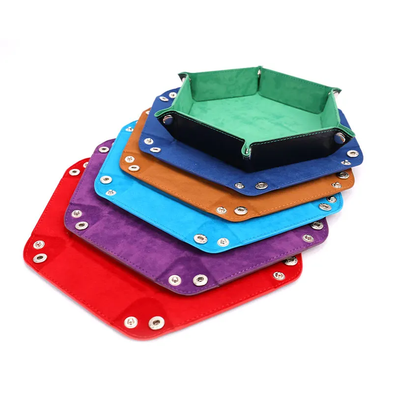 Foldable Dice Hexagonal Tray Box PU Leather Desktop Storage Box Folding Hexagon Coin Square Tray Dice Game 6 Styles