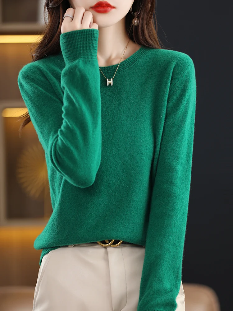 Autumn Winter New Wool Blend Sweater Woman Horseshoe Design O-Neck Pullover Casual Knitted Tops Cashmere Female Sweater