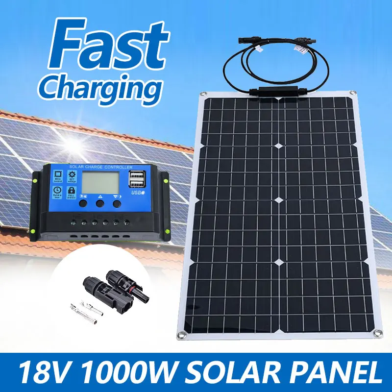 

Single Crystal 1000W Solar Panel 12V 18V Mobile Energy Storage Power Supply Solar Charging Emergency Power Generation For Car RV