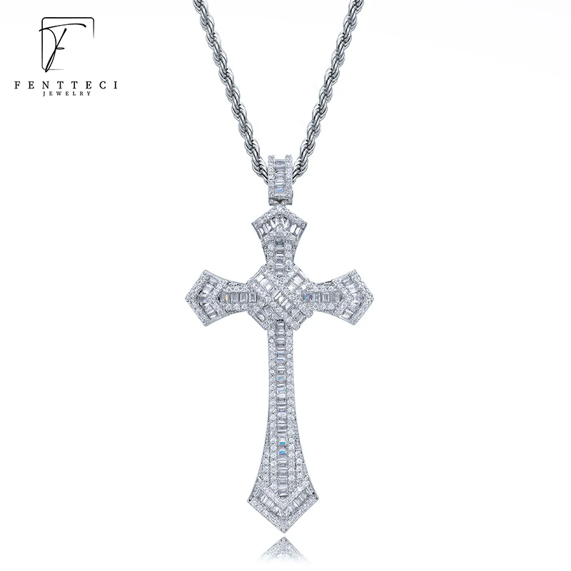 925 Sterling Silver European And American Cross Necklace For Men And Women With Trapezoidal Square Diamonds my phonics 1a the alphabet activity book with cross platform application
