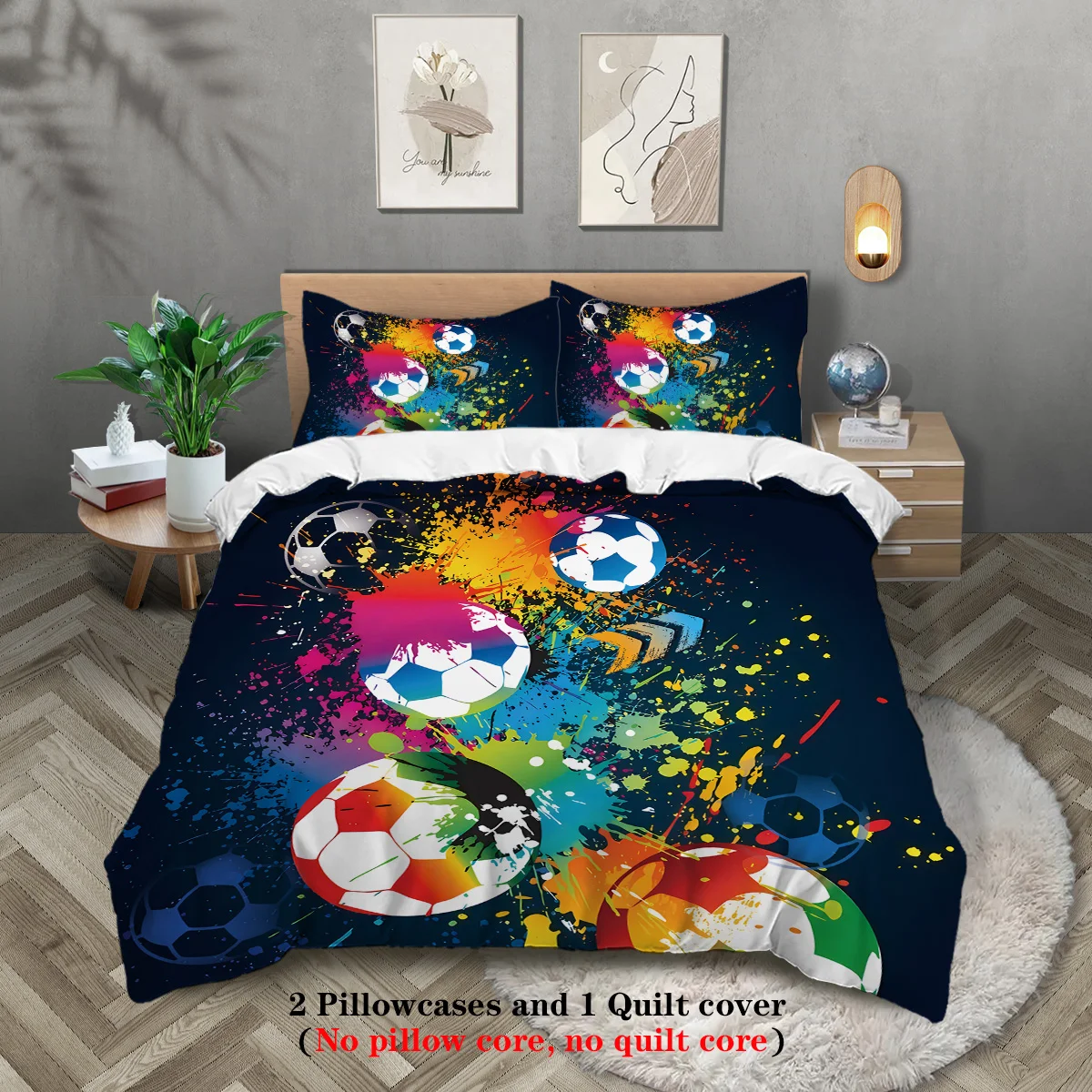 Colorful Football Duvet Cover Set – 3-Piece Fun Bedding for Double, Queen, King 4