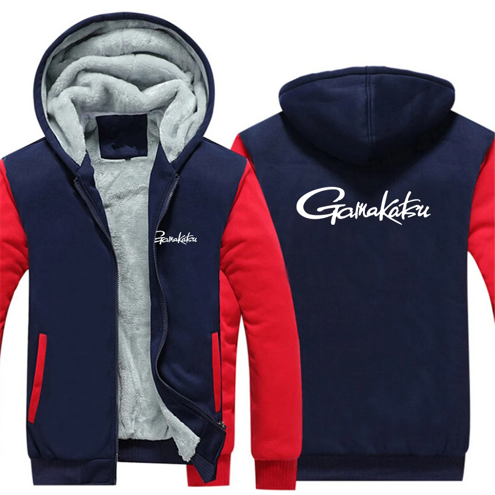 

2023 Men's New Gamakatsu Fishing Logo Printed Cotton Jackets Winter Thicken Warmer Zipper Long Sleeve Coats Casual Cardigan Tops
