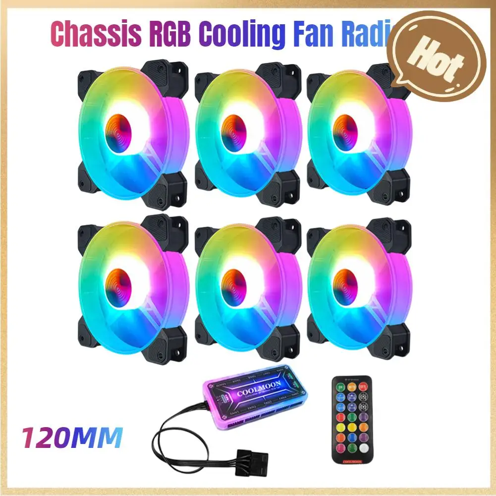 COOLMOON 120mm Chassis RGB Cooling Fan Computer Small 6PIN Adjustable Silent RGB PC Case Heatsink Cooler Fan Radiator DC 12V