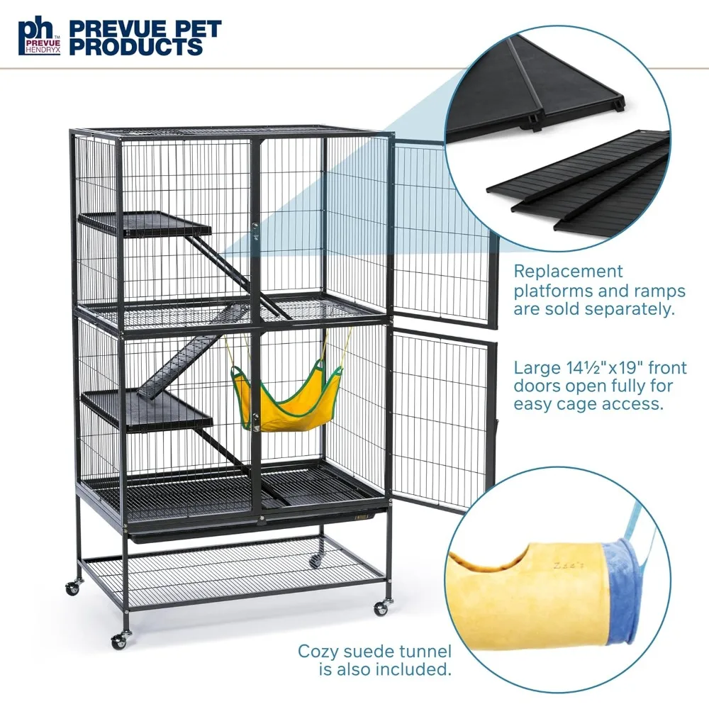 Feisty Ferret Habitat Bundle with Black Hammertone Stand, Hammock, and Suede Tunnel