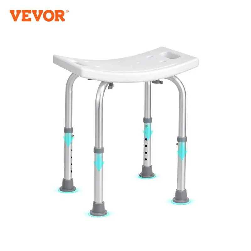 Shower Chair Adjustable Height Shower Stool Built-in Handles Seat 158.8 kg Capacity for VEVOR