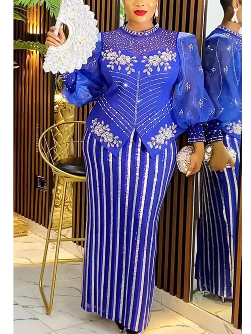 2025 African Dresses for Women New Fashion Plus Size Sequin Evening Party Long Dress Dashiki Ankara Outfits Robe African Clothes 5