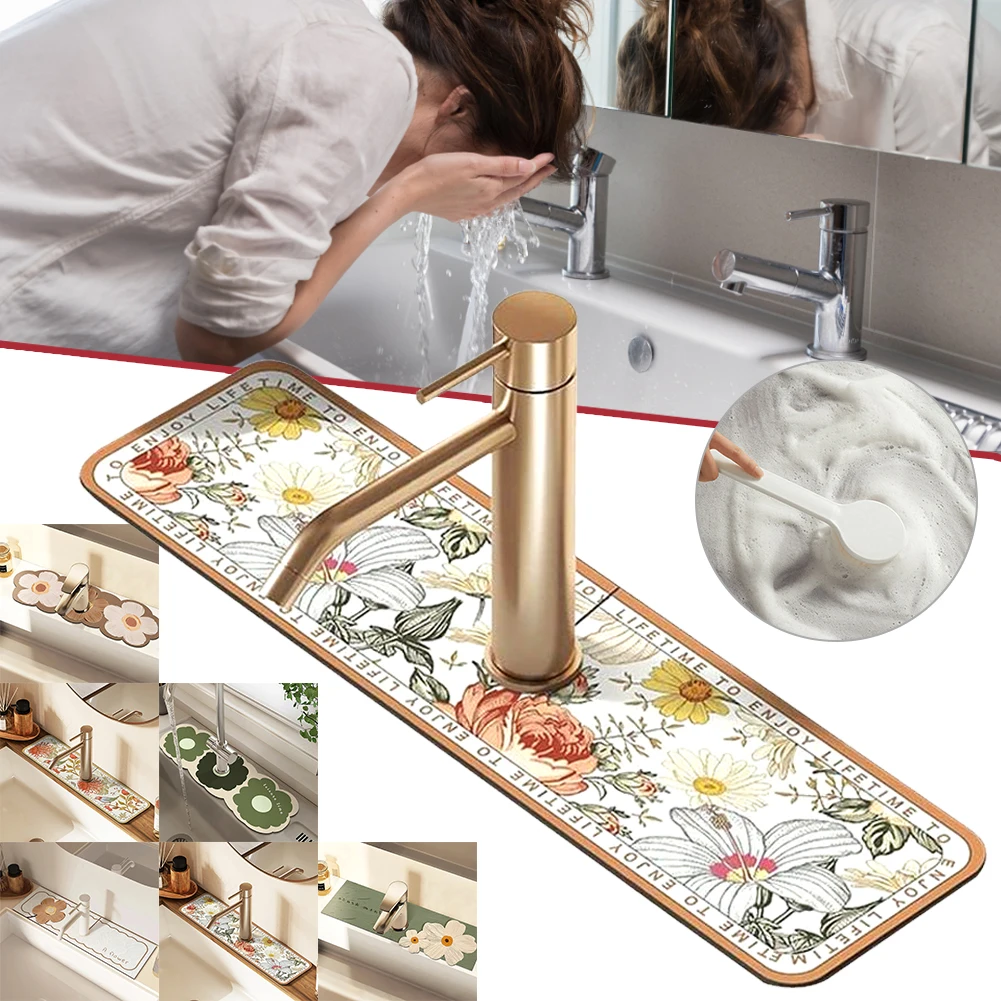 

Classic Bathr Sink Faucet Drain Pad Table Mat Diatom Mud Absorbent Pad Non-slip Anti-mildew Mat For Kitchen Countertop Protector