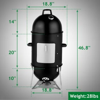 Vertical Steel Charcoal Smoker, Heavy Duty Three Layer Round BBQ Grill Smokey Mountain Cooker for Outdoor Cooking 6