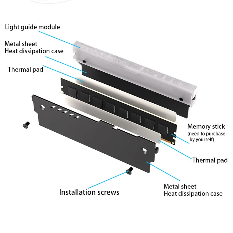 TEUCER Computer RAM Memory Heatsink Cooler with Thermal Conductive Pad for Desktop PC Memory DDR2/DDR3/DDR4/DDR5 — view 6