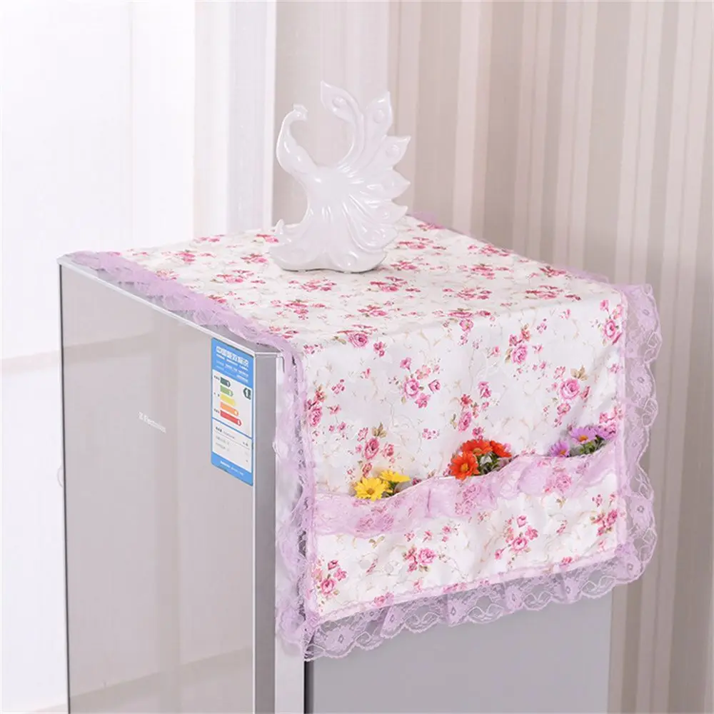 Floral Pattern Refrigerator Cover Dust Cover Flower Lace Hanging Bag Cloth Art Cloth Household Home Decor