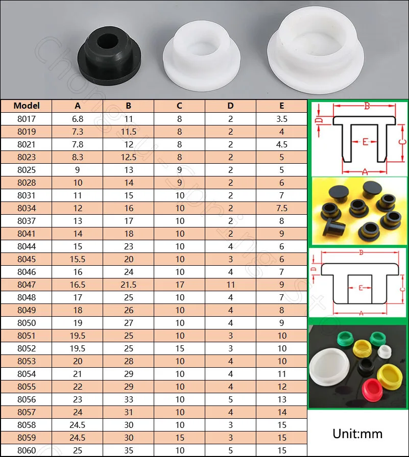 Silicone Rubber Hole Caps Plugs 2Pcs 6.8 7.3 7.8 8.3 9 to 25mm Seal Stopper T Type High Temperature Dustproof Plug White Black silicone rubber plugs silicone tube caps rubber end cap
